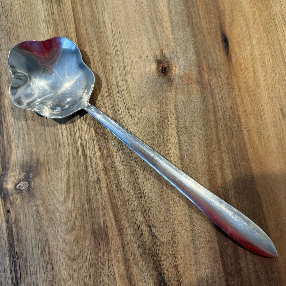 Vintage Brass? Silver‎ Plate? Flower Shaped Spoon Tea Spoon Scalloped Glossy